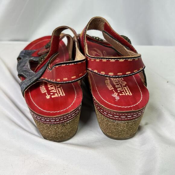 L'Artiste Sandals Women's Size EU 38 Red Tiffinal Wedge Leather VGUC Sz 7.5 - Picture 5 of 9